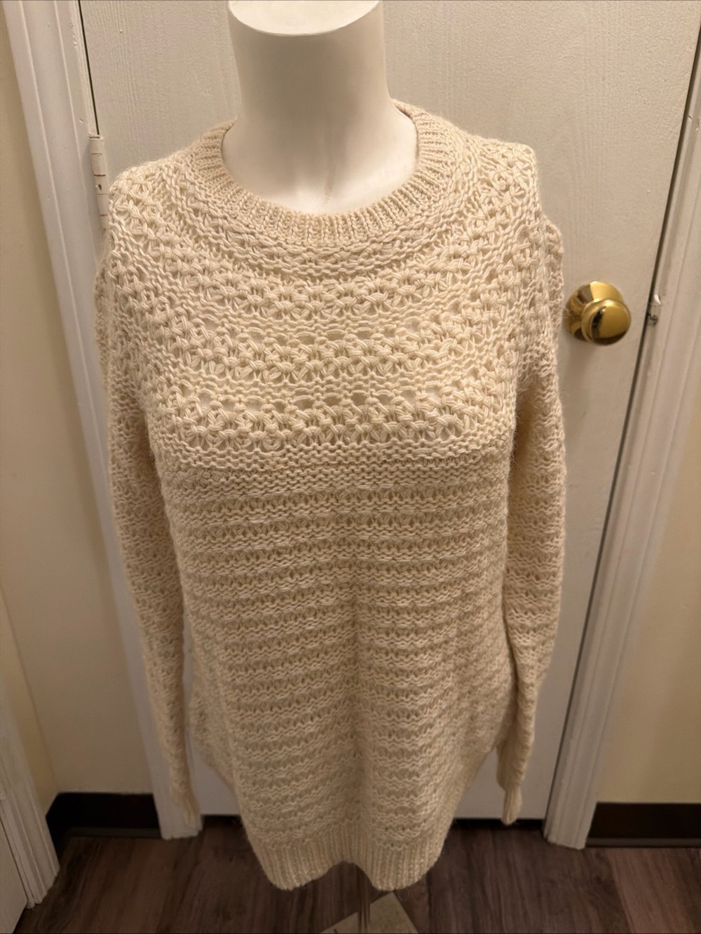 Lauren Ralph Lauren Beige Crochet Fair Isle Alpaca Wool Sheer Sweater Women Sz L